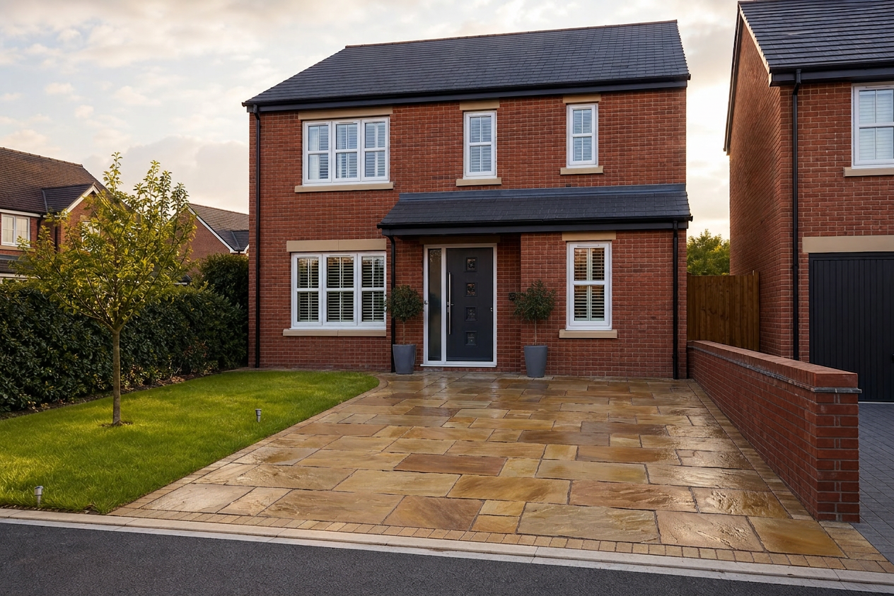 The same driveway re-laid in Indian sandstone